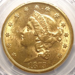Old West 1875-CC $20 Carson City Gold MS61 (PCGS)